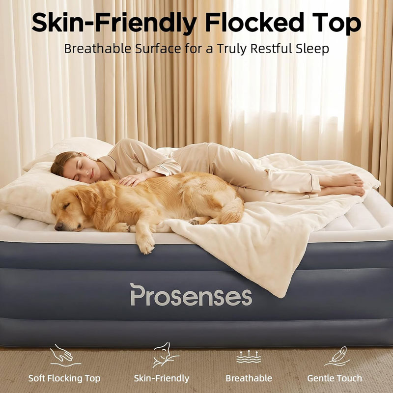 Queen Air Mattress with Built-in Pump-18 Elevated, Horizontal I-Beam Support 800 LBS, Airtight PVC Bonding, Rapid 3-Min Inflation Blow up Mattress with Carry Bag for Home Guests Camping