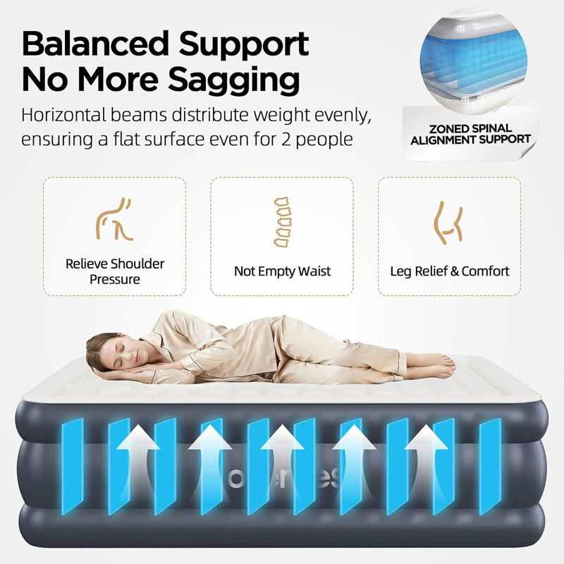 Queen Air Mattress with Built-in Pump-18 Elevated, Horizontal I-Beam Support 800 LBS, Airtight PVC Bonding, Rapid 3-Min Inflation Blow up Mattress with Carry Bag for Home Guests Camping