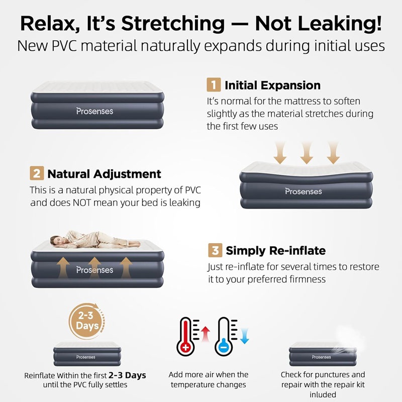 Queen Air Mattress with Built-in Pump-18 Elevated, Horizontal I-Beam Support 800 LBS, Airtight PVC Bonding, Rapid 3-Min Inflation Blow up Mattress with Carry Bag for Home Guests Camping