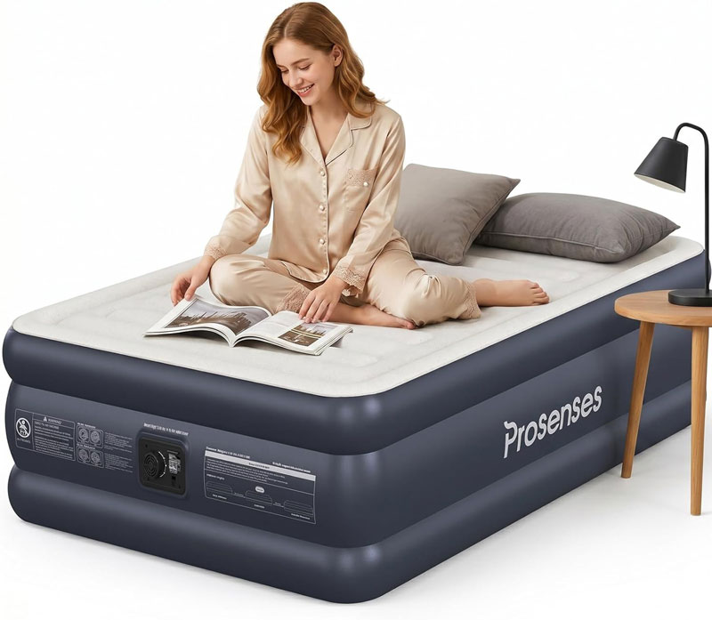 Queen Air Mattress with Built-in Pump-18 Elevated, Horizontal I-Beam Support 800 LBS, Airtight PVC Bonding, Rapid 3-Min Inflation Blow up Mattress with Carry Bag for Home Guests Camping