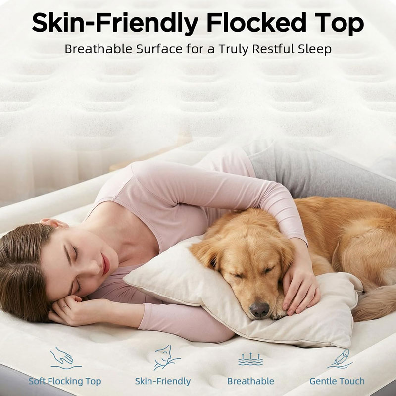 Prosenses Air Mattress with Built-in Pump 18in, 3-Layer Fabric-Laminated Side Walls Anti-Leak, Honeycomb Coil-Beam Support, Fast Inflation Blow up Air Mattress for Home Guests Camping