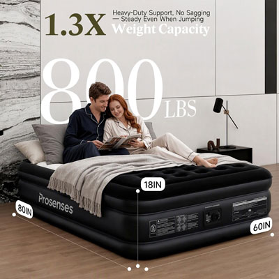 Queen Air Mattress with Built-in Pump 18in, Anti-Leak PVC Bonding