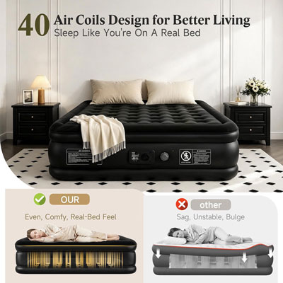 Queen Air Mattress with Built-in Pump 18in, Anti-Leak PVC Bonding