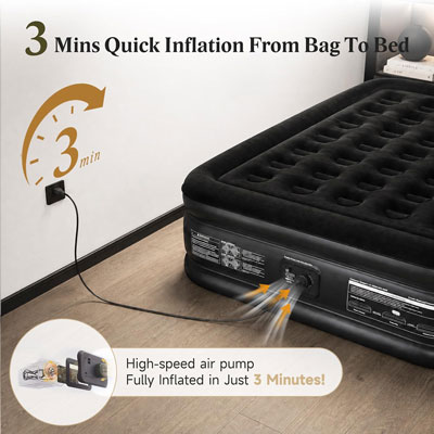 Queen Air Mattress with Built-in Pump 18in, Anti-Leak PVC Bonding